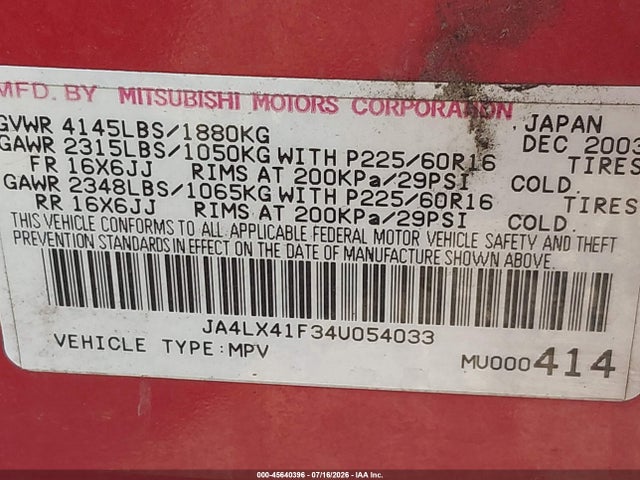 Продажа на аукционе авто 2004 Mitsubishi Outlander Xls, vin: JA4LX41F34U054033, номер лота: 45640396