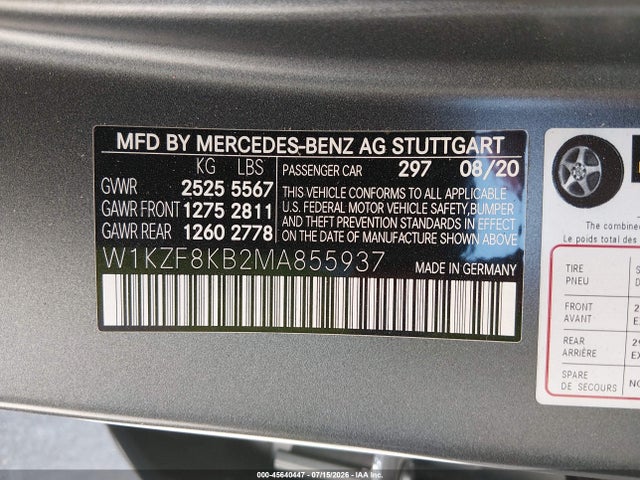 2021 Mercedes-benz Amg E 63 S 4matic+ მანქანა იყიდება აუქციონზე, vin: W1KZF8KB2MA855937, აუქციონის ნომერი: 45640447