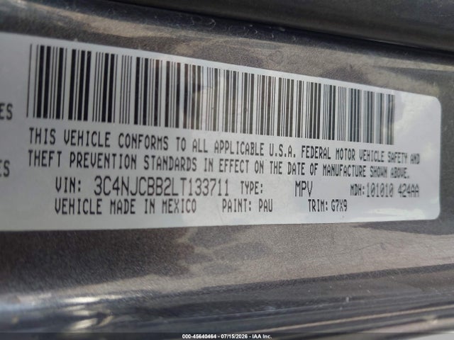 3C4NJCBB2LT133711 Jeep Compass Latitude Fwd