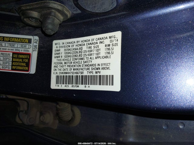 2HKRM4H75EH667581 Honda Cr-v Ex-l