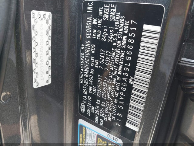 Aukcja sprzedaży 2020 Kia Sorento 2.4l Lx, vin: 5XYPGDA39LG668517, numer aukcji: 45640475