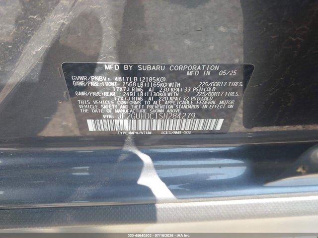 Aukcja sprzedaży 2025 Subaru Crosstrek Premium, vin: JF2GUHDC1SH284279, numer aukcji: 45640503