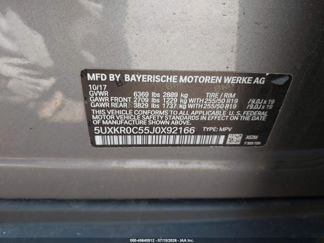 45640512 :رقم المزاد ، 5UXKR0C55J0X92166 vin ، 2018 Bmw X5 Xdrive35i مزاد بيع