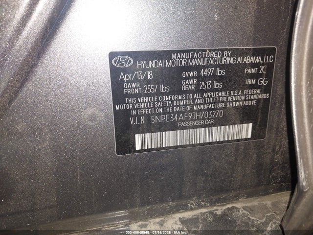 Продаж на аукціоні авто 2018 Hyundai Sonata Limited, vin: 5NPE34AF9JH703270, номер лоту: 45640549