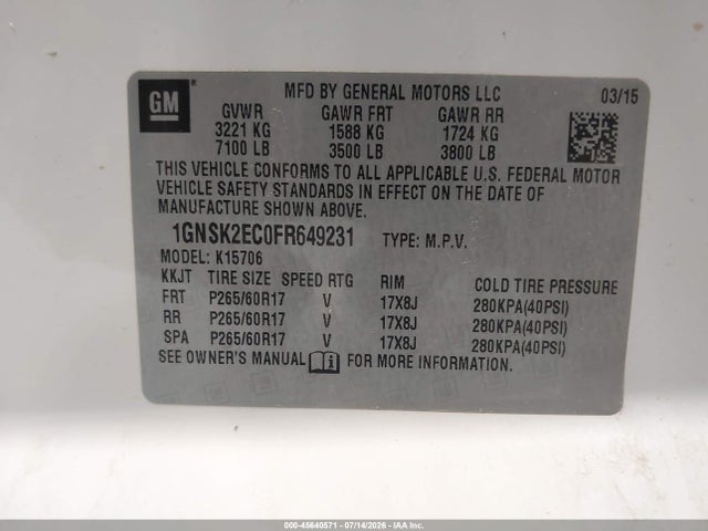 1GNSK2EC0FR649231 Chevrolet Tahoe Commercial