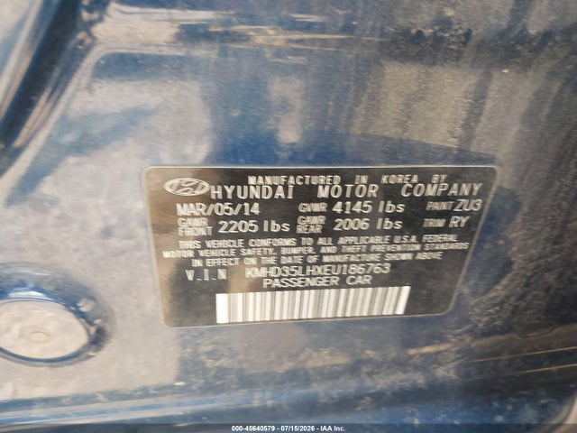 2014 Hyundai Elantra Gt მანქანა იყიდება აუქციონზე, vin: KMHD35LHXEU186763, აუქციონის ნომერი: 45640579