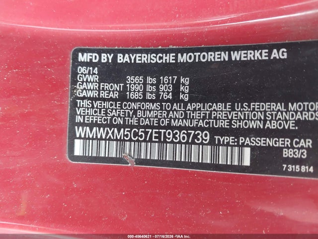 Auction sale of the 2014 Mini Hardtop Cooper, vin: WMWXM5C57ET936739, lot number: 45640621