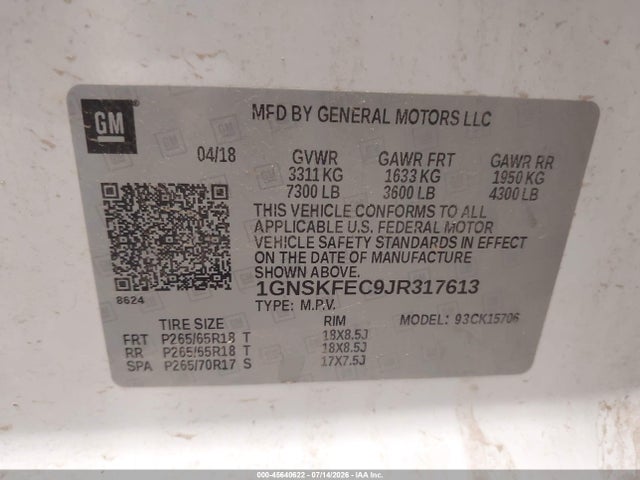 1GNSKFEC9JR317613 Chevrolet Tahoe Commercial Fleet