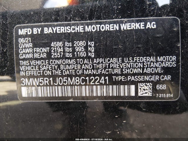 3MW5R1J05M8C12241 BMW 330I