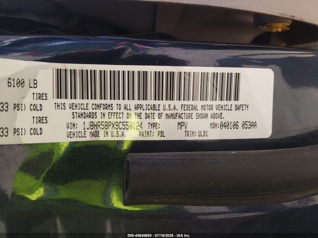 45640650 :رقم المزاد ، 1J8HR58PX9C550124 vin ، 2009 Jeep Grand Cherokee Limited مزاد بيع