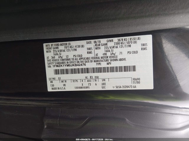 1FMZK1YM0JKB42476 Ford Transit-150 Xl