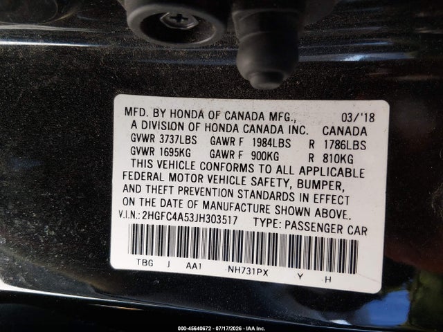 Honda Civic Lx 2018 2HGFC4A53JH303517 Image 9