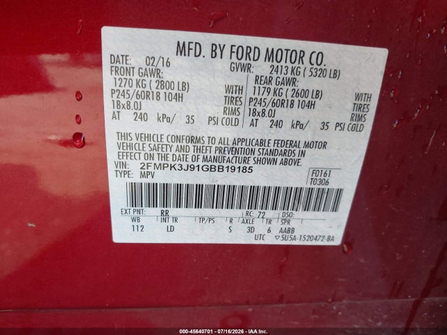 2FMPK3J91GBB19185 Ford EDGE SEL