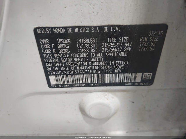 3CZRU6H57GM715955 Honda HR-V EX