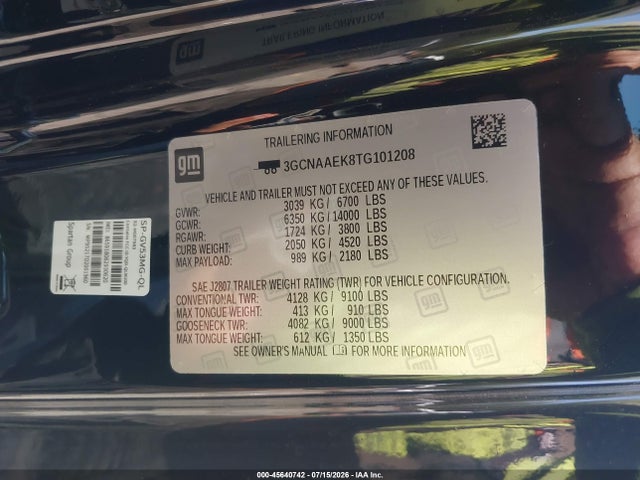 3GCNAAEK8TG101208 Chevrolet Silverado 1500 2wd Standard Bed Wt