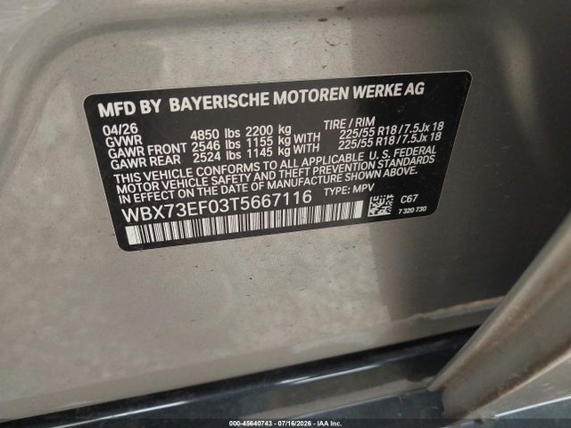 Продажа на аукционе авто 2026 Bmw X1 Xdrive28i, vin: WBX73EF03T5667116, номер лота: 45640743