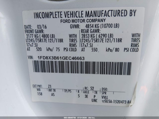 Aukcja sprzedaży 2016 Ford F-350 Xl, vin: 1FD8X3B61GEC46663, numer aukcji: 45640756
