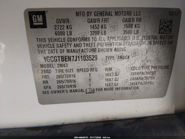 Chevrolet Colorado Wt 2018 1GCGTBEN7J1103529 Image 9