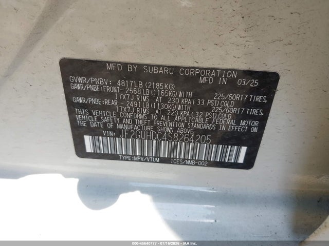 Продаж на аукціоні авто 2025 Subaru Crosstrek Premium, vin: JF2GUHDC4S8264205, номер лоту: 45640777