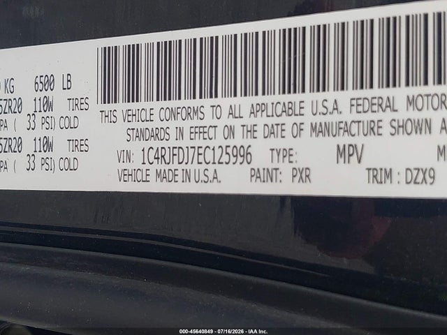Aukcja sprzedaży 2014 Jeep Grand Cherokee Srt8, vin: 1C4RJFDJ7EC125996, numer aukcji: 45640849