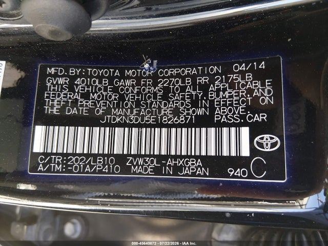 Toyota Prius Four 2014 JTDKN3DU5E1826871 Image 9