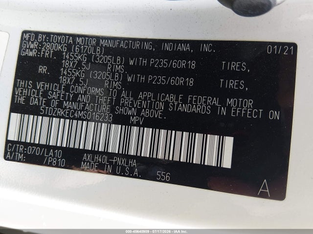 Toyota Sienna Limited 2021 5TDZRKEC4MS016233 Image 9