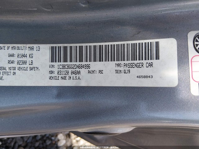 45640925 :رقم المزاد ، 1C3BCBGG2DN684996 vin ، 2013 Chrysler 200 S مزاد بيع