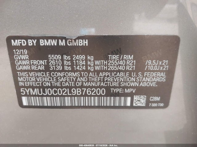Продажа на аукционе авто 2020 Bmw X4 M Competition, vin: 5YMUJ0C02L9B76200, номер лота: 45640939