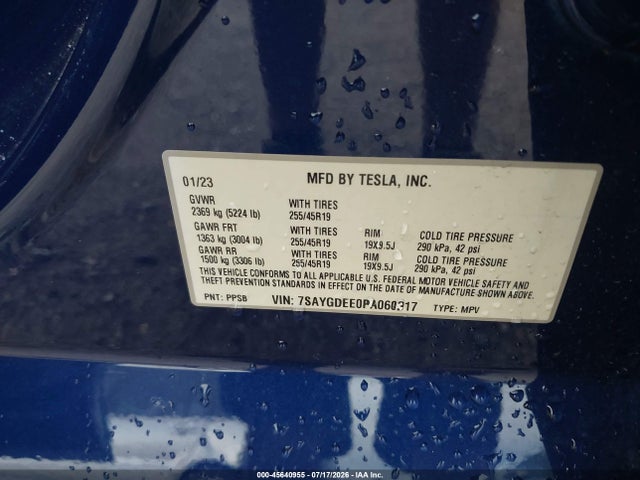 Aukcja sprzedaży 2023 Tesla Model Y Awd/long Range Dual Motor All-wheel Drive, vin: 7SAYGDEE0PA060317, numer aukcji: 45640955