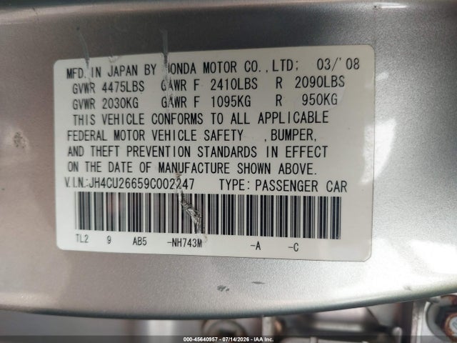 Продаж на аукціоні авто 2009 Acura Tsx, vin: JH4CU26659C002247, номер лоту: 45640957