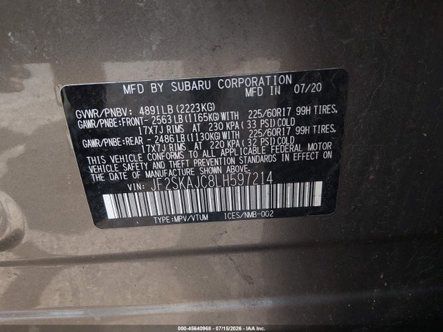 JF2SKAJC8LH597214 Subaru Forester Premium