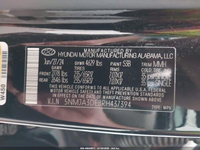 Aukcja sprzedaży 2024 Hyundai Tucson Se, vin: 5NMJA3DE8RH437394, numer aukcji: 45640971