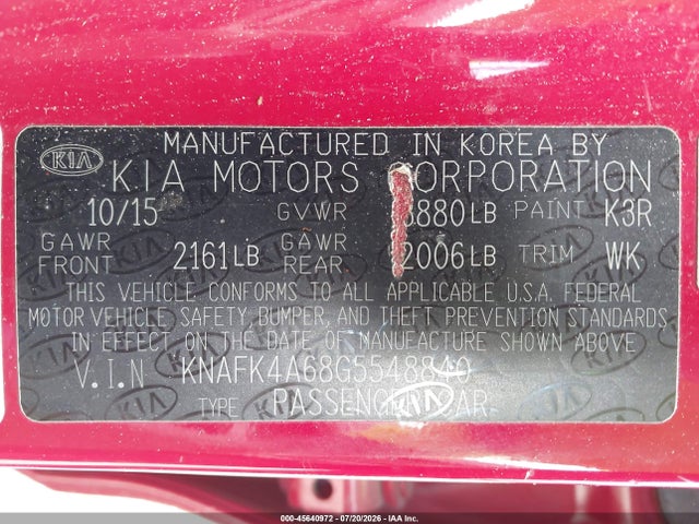 Продаж на аукціоні авто 2016 Kia Forte Lx, vin: KNAFK4A68G5548840, номер лоту: 45640972