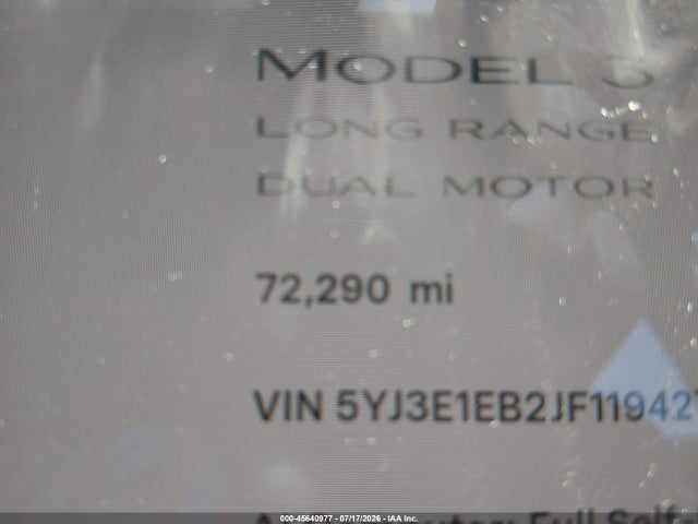 Продаж на аукціоні авто 2018 Tesla Model 3 Long Range/performance, vin: 5YJ3E1EB2JF119427, номер лоту: 45640977