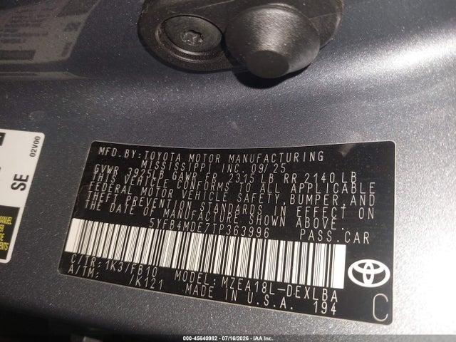 Toyota COROLLA LE 2026 5YFB4MDE7TP363996 Image 9