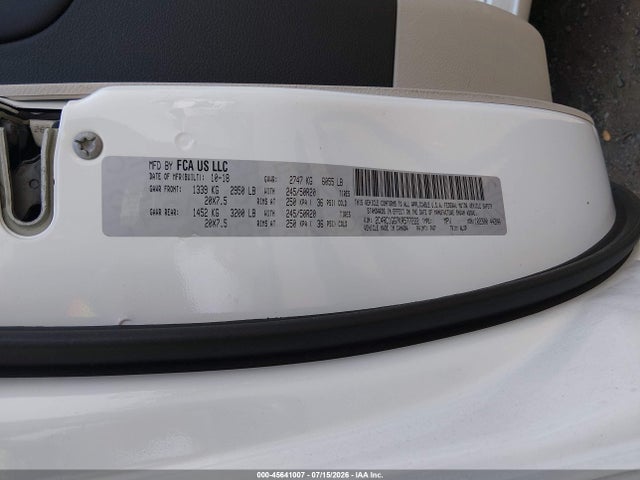 Aukcja sprzedaży 2019 Chrysler Pacifica Limited, vin: 2C4RC1GG7KR577222, numer aukcji: 45641007