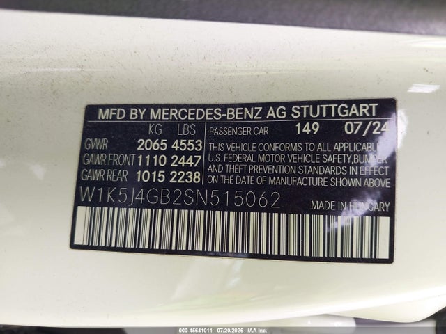 2025 Mercedes-benz Cla 250 Coupe მანქანა იყიდება აუქციონზე, vin: W1K5J4GB2SN515062, აუქციონის ნომერი: 45641011