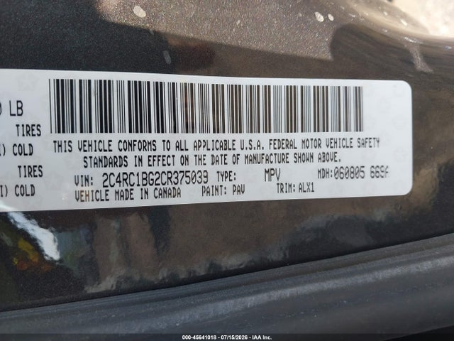 2012 Chrysler Town & Country Touring მანქანა იყიდება აუქციონზე, vin: 2C4RC1BG2CR375039, აუქციონის ნომერი: 45641018