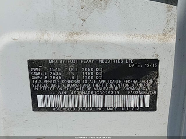 Aukcja sprzedaży 2016 Subaru Legacy 2.5i Premium, vin: 4S3BNAD61G3029319, numer aukcji: 45641047