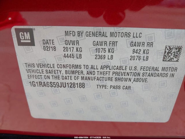 Chevrolet VOLT LT 2018 1G1RA6S59JU128188 Image 9