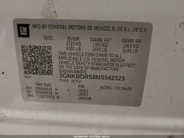 Aukcja sprzedaży 2021 Chevrolet Blazer Fwd 3lt, vin: 3GNKBDRS8MS542323, numer aukcji: 45641082