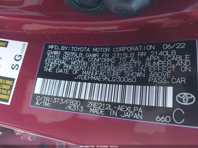 Toyota COROLLA LE 2022 JTDEPMAE9NJ230060 Image 9