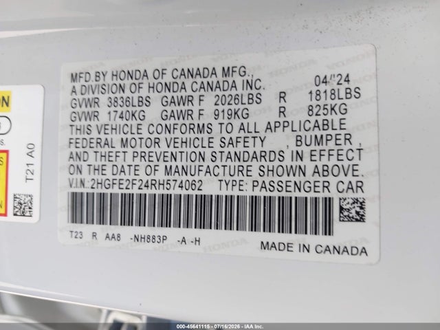 Honda Civic Lx 2024 2HGFE2F24RH574062 Image 9
