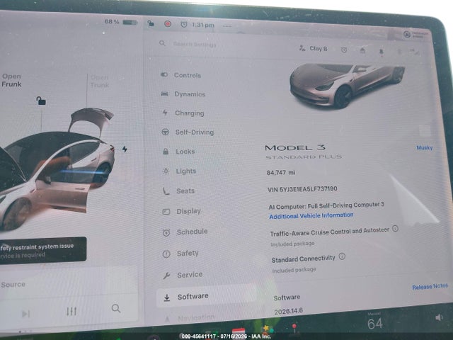 5YJ3E1EA5LF737190 Tesla Model 3 Standard Range Plus Rear-wheel Drive/standard Range Rear-wheel Drive