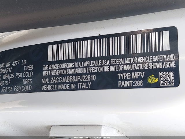 Aukcja sprzedaży 2018 Jeep Renegade Latitude Fwd, vin: ZACCJABB8JPJ22810, numer aukcji: 45641128