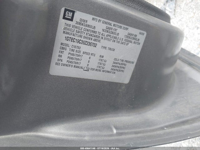 Aukcja sprzedaży 2009 Gmc Sierra 1500 Sl, vin: 1GTEC19C39Z236702, numer aukcji: 45641146