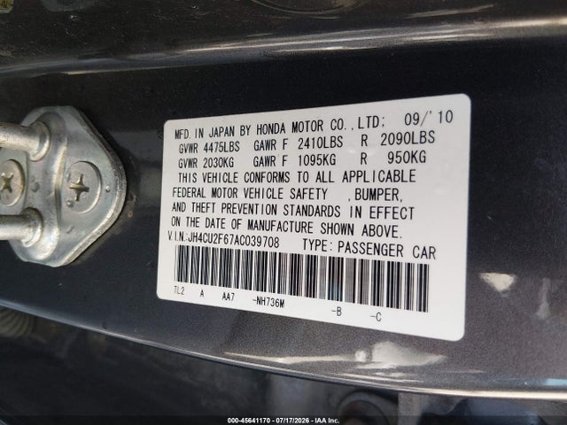 Продаж на аукціоні авто 2010 Acura Tsx 2.4, vin: JH4CU2F67AC039708, номер лоту: 45641170