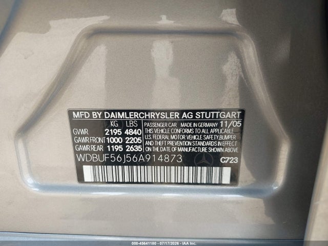 Aukcja sprzedaży 2006 Mercedes-benz E 350, vin: WDBUF56J56A914873, numer aukcji: 45641180