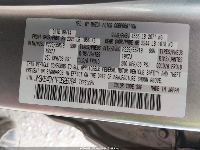 45641202 :رقم المزاد ، JM3KE4DY1F0526784 vin ، 2015 Mazda Cx-5 Grand Touring مزاد بيع