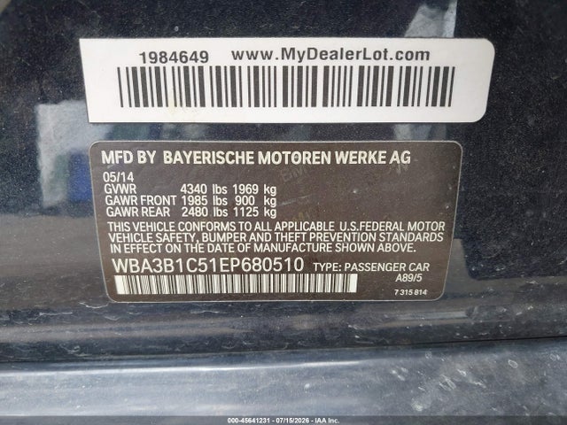 Продаж на аукціоні авто 2014 Bmw 320i, vin: WBA3B1C51EP680510, номер лоту: 45641231